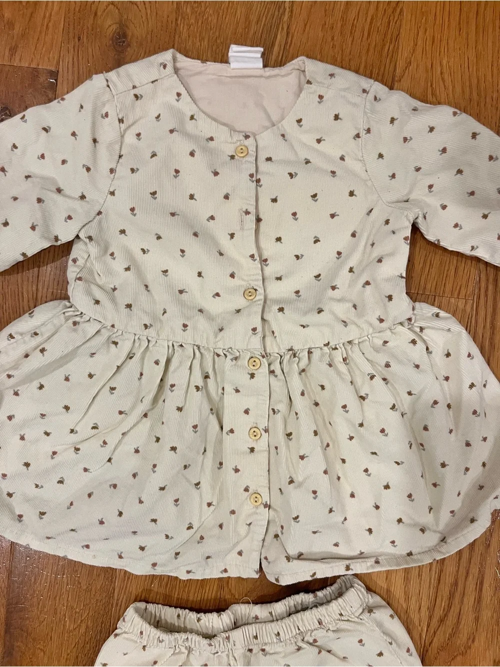 H & m organic cotton Cream Button-Front Baby Dress Set with Tiny Floral Print